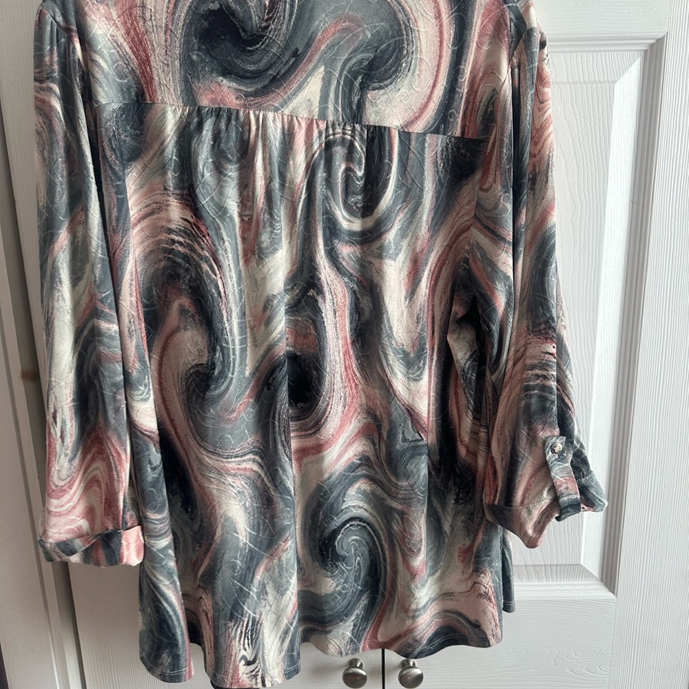 Roz & Ali Swirl Pattern Blouse - Black, Pink, Gray - Picture 4 of 4
